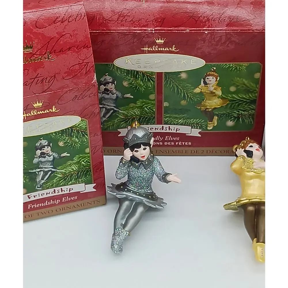 2001 Hallmark Keepsake Ornaments Friendship Friendly Elves Set of 2